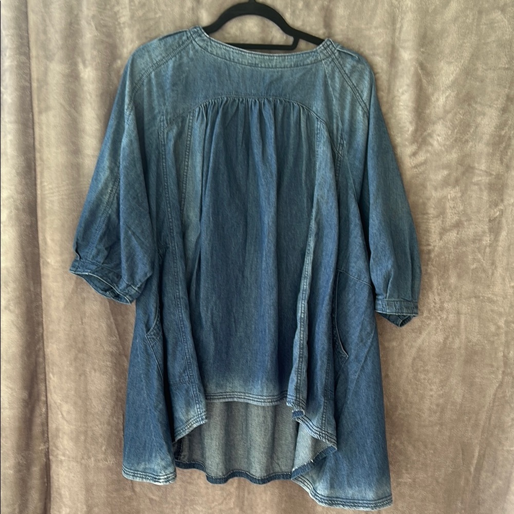 Free People Denim Asymmetrical Blue Blouse Tunic small callout